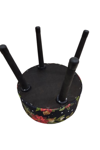 Puf Koltuk Tabure - Kırmızı Çiçek Siyah