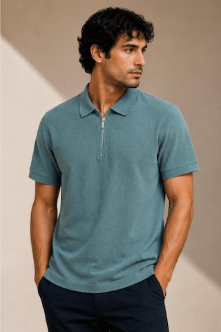 Alexandergardi Kısa Kollu Fermuarlı Polo Yaka T-shirt İndigo