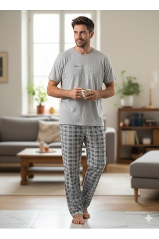 Erkek Mavi Kısa Kol Pijama Takım Mavi