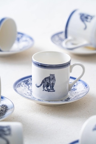 Acar Home Pars 6 Kişilik Kahve Fincanı Takımı - 90 Ml Beyaz - Lacivert