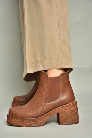 Fox Shoes T996220009 Taba Kalın Topuklu Kadın Bot Taba
