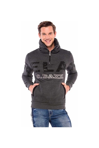 Cipo & Baxx Cl385 Taşlı Relax Fit Dik Fermuar Yaka Kalın Sweatshirt 001