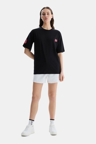 Ucla Paradıso Siyah Bisiklet Yaka Baskılı Oversize Kadın Tshirt Siyah