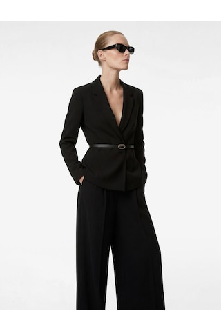 Koton Kemer Detaylı Uzun Kollu Peplum Kruvaze Yaka Blazer Ceket Siyah 6sak50072uw