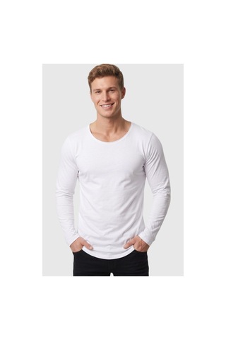 Deepsea Erkek Beyaz %95 Pamuk Slim Fit Kesik Açık Yaka Likralı Penye Sweatshirt Oval Kesim 2602299