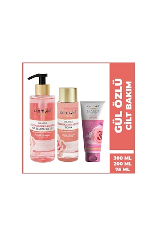 Dermokil Gül Özlü Gözenek Sıkılaştırıcı Yüz Temizleme Jeli 400 ML + Maske 75 ML + Tonik 200 ML