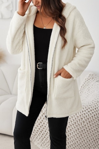 Kadın Uzun Kollu Kapşonlu Önden Fermuarlı Cepli Welsoft Ceket Bej