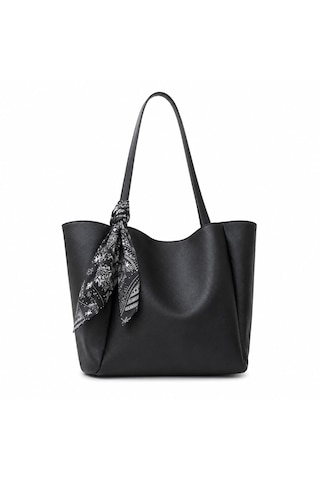 Housebags Lumi Kadın Fularlı Fermuarlı El Ve Omuz Çantası Siyah