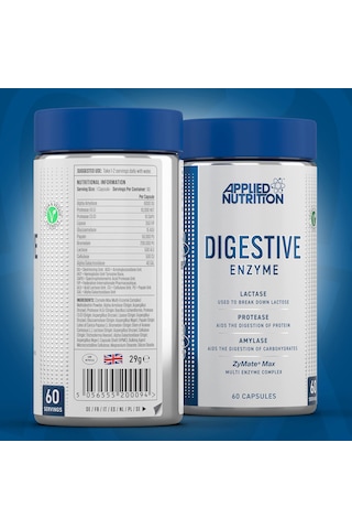 Applied Nutrition Digestive Enzyme Lactase Protease Amylase Digestion Flatulence Control 60 Aromasız