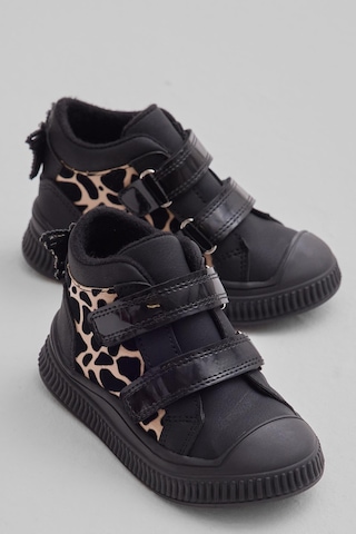Tonny Black Esnek Termo Taban Çift Cırtlı Şerit Desenli Çocuk Unisex Siyah Leopar Spor Kısa Bot Tbrzn015 Siyah Leopar