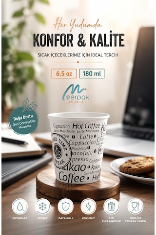 Karton Bardak 6,5 Oz 200'lü Sızdırmaz Erimez Kağıt Bardak