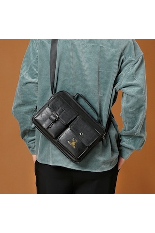 Novahub Weixier 9558 Erkek Omuz Çantası Retro Tasarım Black Kahverengi Kahverengi