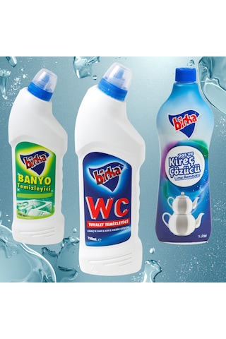 Birka 3 Lü Temizlik Seti Wc Tuvalet 750 Ml + Banyo Temizleyici 750 Ml + Pas Ve Kireç Çözücü 1 L 3'lü Set