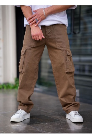 Cool Tarz Erkek Kargo Cep Baggy Pantolon Kahve Rengi Kahve Kahve