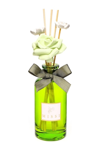 180 Ml Yeşil Cam Şişe Çiçek Bambu Çubuklu White Jasmin Oda Kokusu Abundance Prosperity