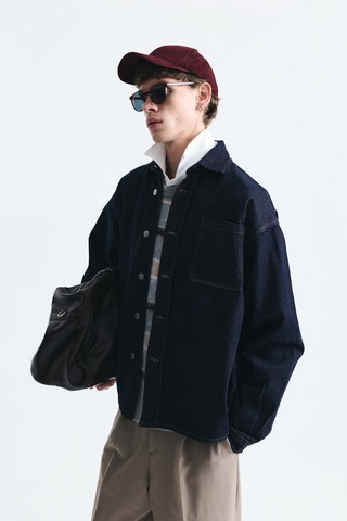 Vamos Oversize Denim Gömlek Koyu Lacivert