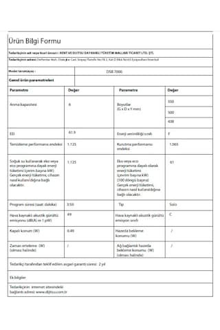 Dijitsu DSB7000 7 Programlı 6 Kişilik Set Üstü Bulaşık Makinesi