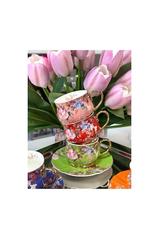 Rose 6 Kişilik Porselen Fincan Takımı 90 Ml Çok Renkli