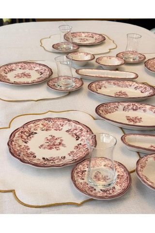 20 Parça Porselen Kahvaltı Takımı Maroon-6101 Kırmızı