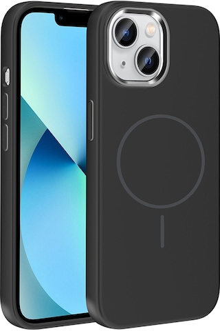 Ardemix Apple Uyumlu iPhone 15 Kılıf M-safe Şarj Özellikli Metal Kamera Çerçeveli Zore Edi Silikon Kapak - Siyah