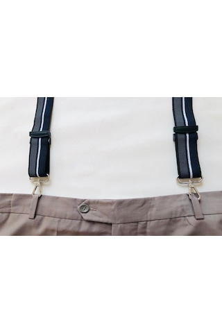 Kancalı Lacivert Gri İnce Beyaz Çizgili Pantolon Askısı 4 Kancalı