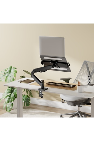 17-32 Inç Tek Kollu Monitör Kolu 9 Kg Siyah + Laptop Tutucu Set Siyah 10-17.3"