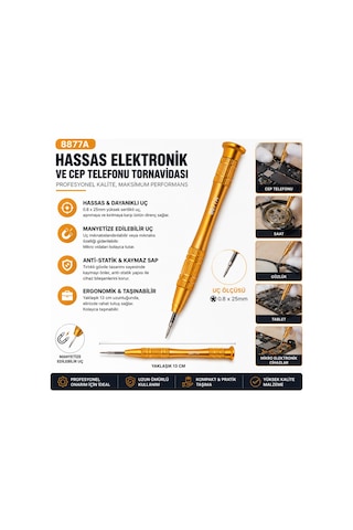 8877a 0.8x25mm Hassas Cep Telefonu Ve Elektronik Tamir Tornavidası Alüminyum Saplı 13 Cm