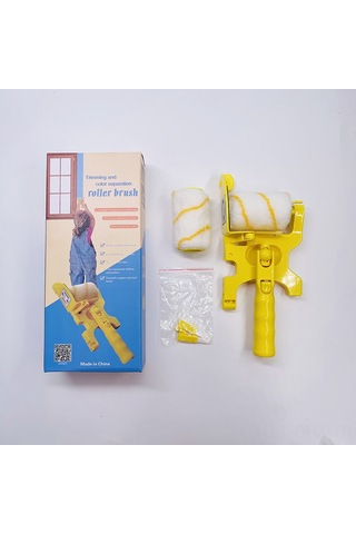 Aubyhe Duvar Boyama Aracı - Tam Yönlü Köşe Tamir Rulosu Ve Fincanlı Fırça Seti Sarı Uzun Saplı Paket: 1 Fırça + 2 Rulo + 2 Fincan