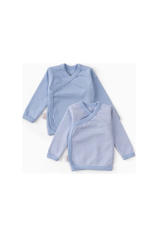 2'li Pamuk Uzun Kollu Yandan Kapama Bebek İç Dış Zıbın Mavi Mavi