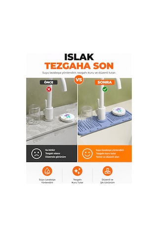 Silikon Lavabo Musluk Altı Matı Drenaj Kanallı Tezgah Koruyucu Ve Düzenleyici Mutfak & Banyo Lavabo Matı Çok Renkli