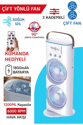 Masaüstü Vantilatör Taşınabilir Buzlu Su Spreyli Çift Katlı Fan Rgb Led Şarjlı Kumandalı 6000 Rpm