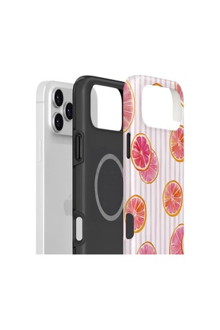 Apple iPhone Uyumlu 17 Pro Max Vorian Çift Katmanlı Magsafe Kılıf Pink Grapefruit Garden