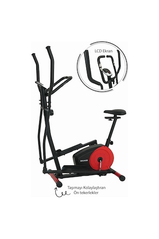 Kochler 2'si 1 Arada Nabız Ölçer Kondisyon Bisikleti - Egzersiz Aleti - Eliptik Bisiklet - Kondisyon Aleti Siyah