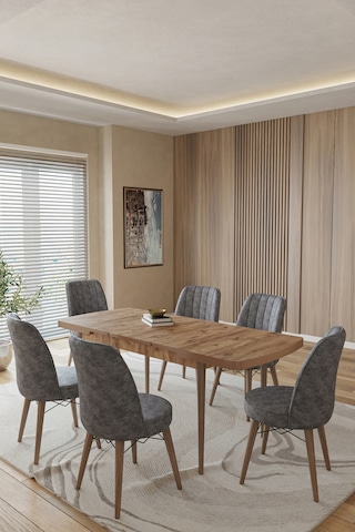 Toce Home Kuf Serisi 80x130 Açılabilir Masa Yemek Odası Takımı, Mutfak Takımı 6 Adet Sandalye Gri