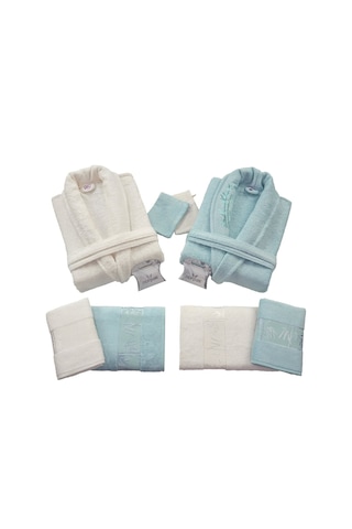 Nurpak Bambu Aile Bornoz Seti Mint Krem