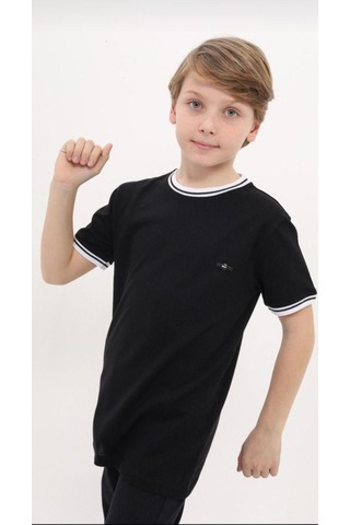Carinos Erkek Çocuk Pamuklu Yakası Kolları Şerit Detaylı Mevsimlik Tshirt-12992-siyah Siyah