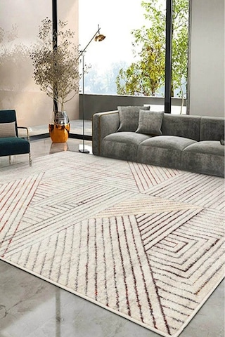 DecomiaHome DC-4176 Dijital Kaymaz Yıkanabilir İskandinav Yolluk Halı Krem-Düz