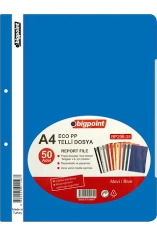Bigpoint Eco PP A4 Telli Dosya Mavi 2'li 100 Adet