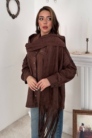 Alemdarshop Kahverengi Saçaklı Süet Ceket