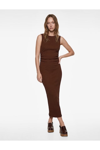Koton Bürümcük Kolsuz Dik Yaka Midi Bodycon Elbise Kahverengi 6sal80003ık Kahve