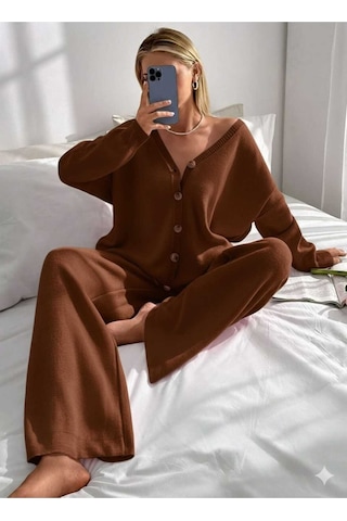 Sayzen Your Shine Basic Hirka Pantolon Alt-üst Takim Sy-2513 Kahverengi