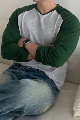 Tarz Cool Erkek Reglan Kol Uzun Kollu Basic Tişört Süprem %100 Cotton Bisiklet Yaka Rahat Kalıp Haki