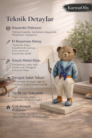 Gezgin Ayı Papi Not Tutucu & Fotoğraf Standı Dekoratif Masaüstü Organizer El Boyaması Biblo