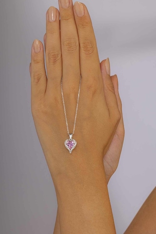 Gümüş Pazarım Özel Tasarım Pembe Taşlı 925 Ayar Gümüş Kolye Gümüş