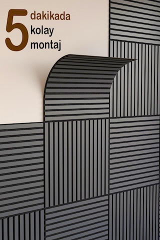 Ahşap Kare Akustik Duvar Kaplama Paneli Mdf 60x60cm Antrasit