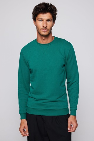 Tudors Pamuk Bisiklet Yaka Basıc Unisex Yeşil Sweatshirt-27897-yeşil Yeşil