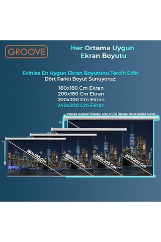 Groove Vizio Pro 240x200cm Blackout Işık Geçirmez Elektrikli Otomatik Kumandalı Projeksiyon Perdesi +motorlu+canlı Renkler+göz Koruması+leke Tutmaz Projector