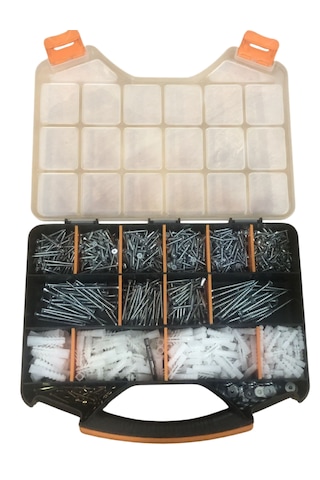 1197 Parça 18 Çeşit Sunta Vidası,dübel ,pul,çelik Çivi Seti,bits