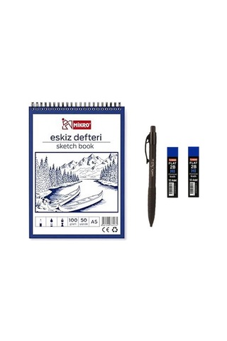 Umix Eskiz Versatil Kalem 1.8 X 0.9 Mm Siyah + Mikro A5 50 Yaprak 100 Gr Eskiz Defteri+ Mikro Eskiz Kalem Ucu 2b 1.8 Mm 2 Adet