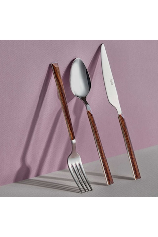 Nehir Bambu Ahşap Görünümlü 36 Parça Çatal Kaşık Bıçak Takımı Ahşap